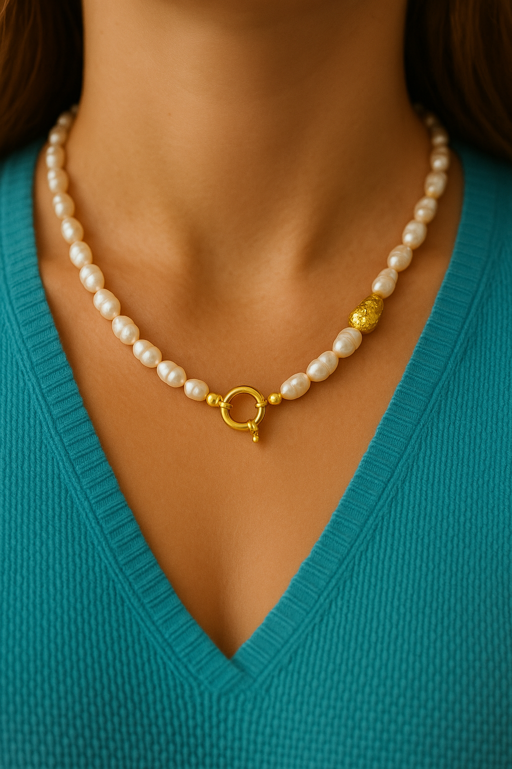 Barok İnci Gemici Kilit Tasarım Kolye