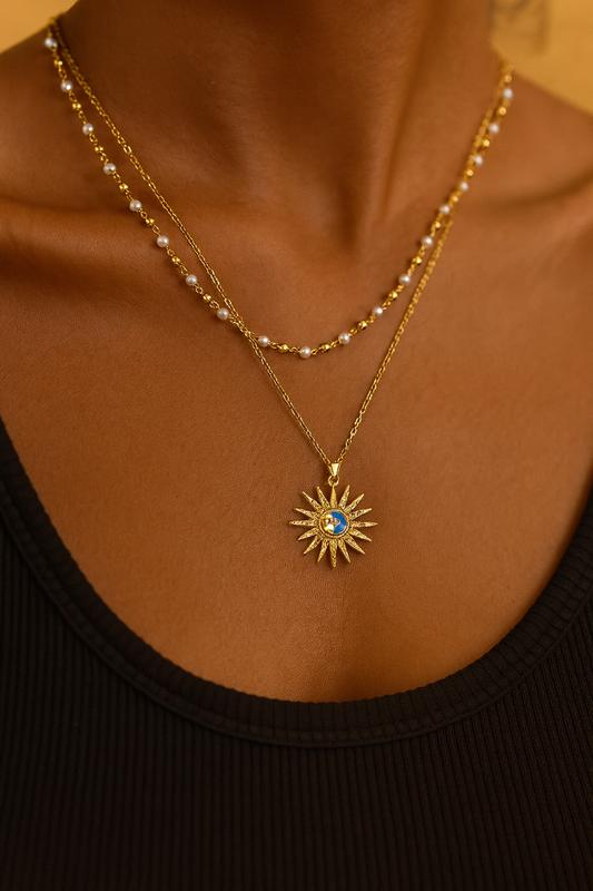 Çelik İncili 2li Güneş Kolye