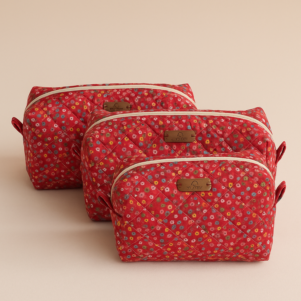 Kapitone Çiçek Desenli Makyaj Çantası – Geniş Hacimli ve Kullanışlı