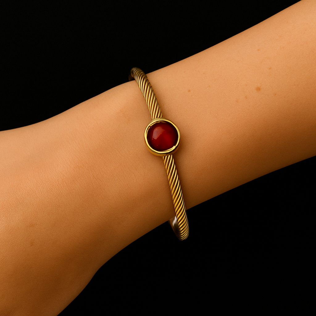 Çelik Gold Kırmızı Taş Pndr Bileklik