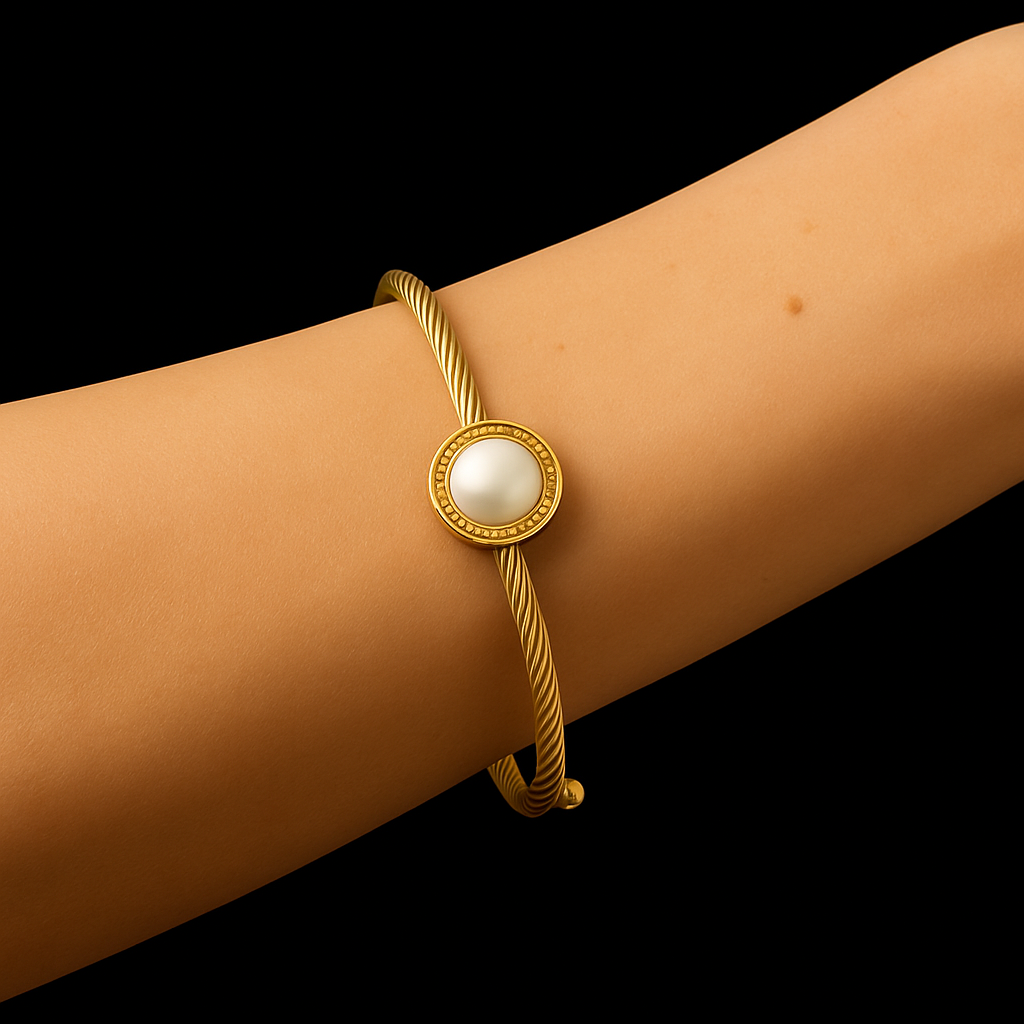 Çelik Gold Krem Taş Pndr Bileklik