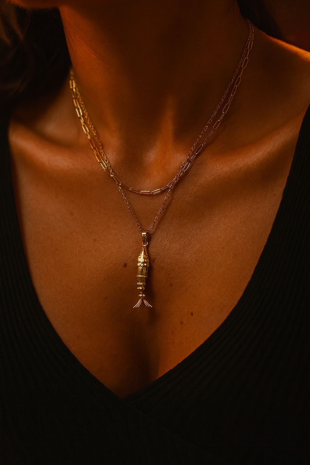 Çelik 2li Kıvrık Balık Kolye