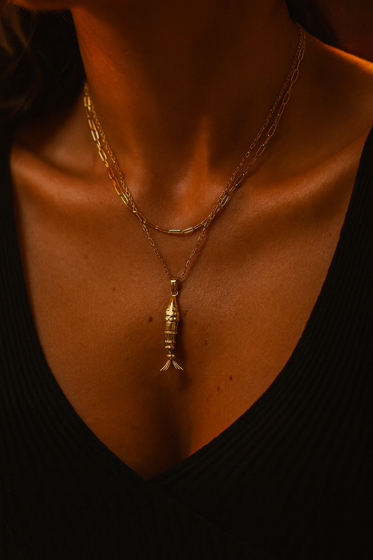 Çelik 2li Kıvrık Balık Kolye