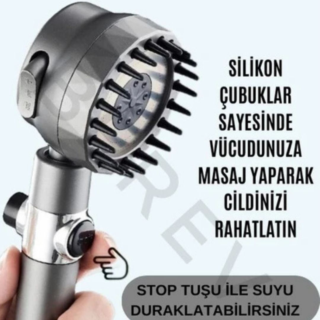 3 Fonksiyonlu Basınçlı ve Filtreli Duş Başlığı – Stop Tuşlu