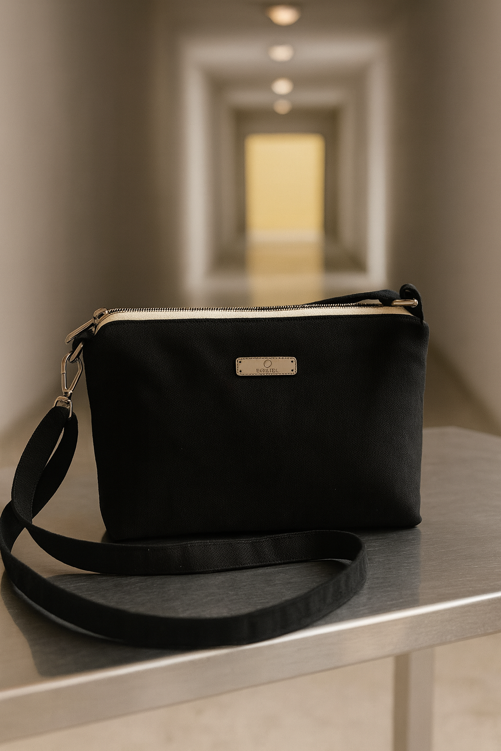 Siyah Minimal Kumaş Çapraz Çanta – Şık, Hafif ve Kullanışlı