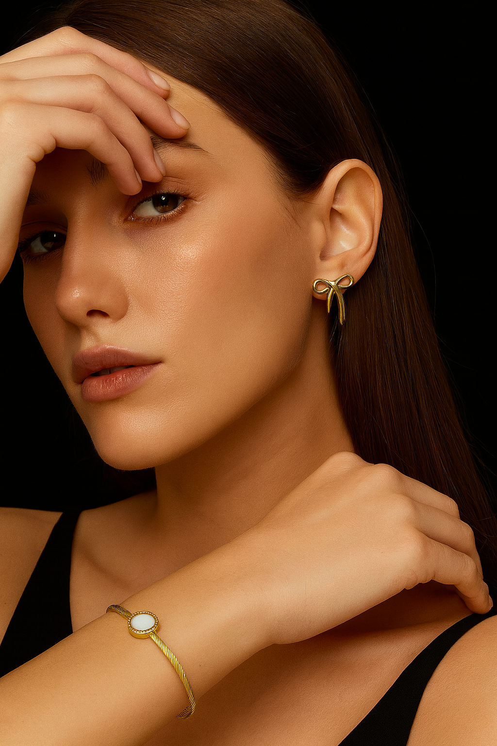 Çelik Gold Krem Taş Pndr Bileklik