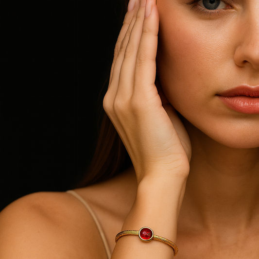 Çelik Gold Kırmızı Taş Pndr Bileklik