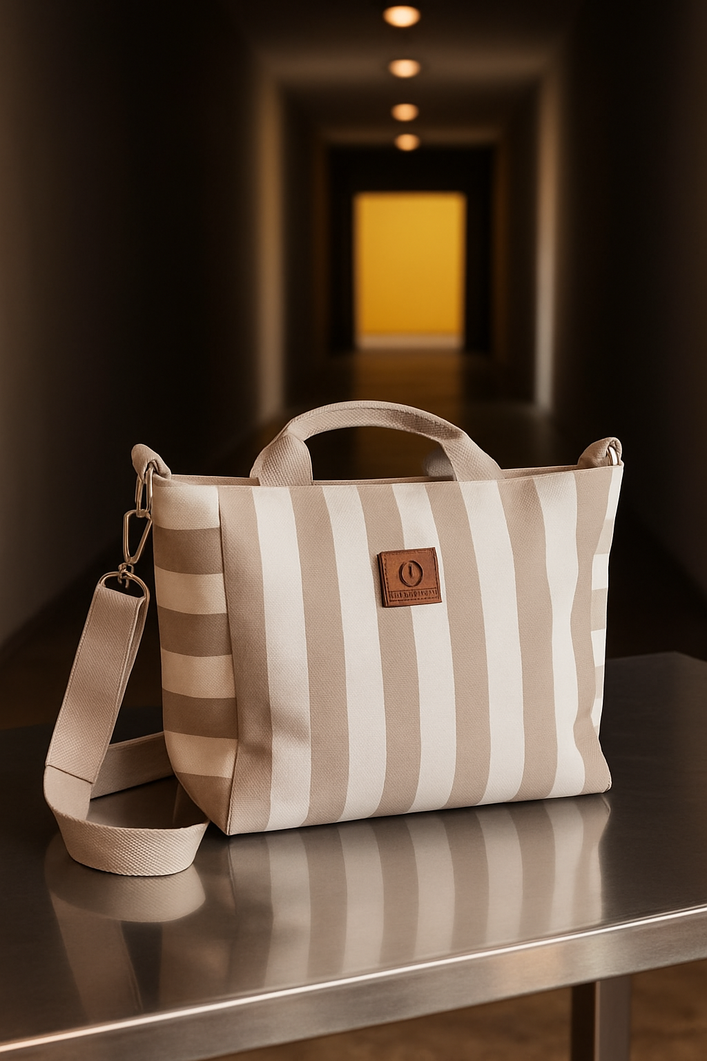 Siyah Beyaz Çizgili Omuz Çantası