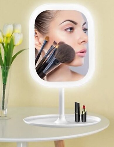 Taşınabilir Dokunmatik Kare Beyaz Led Masa Makyaj Aynası